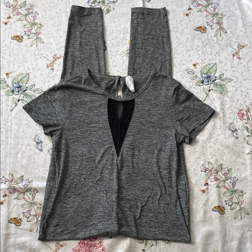 Fit Kitty Bodysuit Jumpsuit One Piece Gray w/ Black Mesh Women's 1XL
